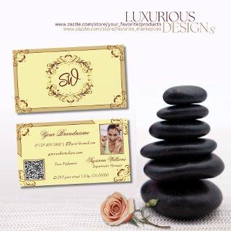 Ornate Cream Beige Gold Monogram Photo QR Code