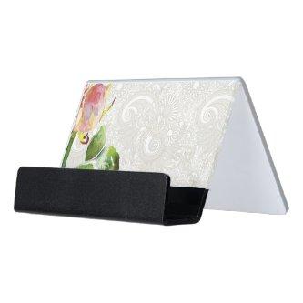 Ornate Floral Pattern With Pink Watercolor Rose Desk  Holder