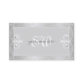 Ornate Gray Silver Mosaic Sparkle Jewels Monogram
