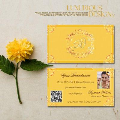 Ornate Tangerine Orange Monogram Photo QR Code