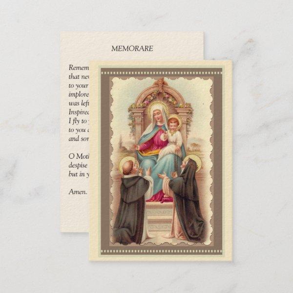 Our Lady of the Rosary Prayer Memorare Holy Card