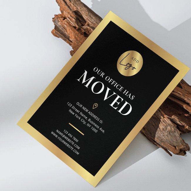 Our Office Has Moved Black & Gold Logo New Address Postcard