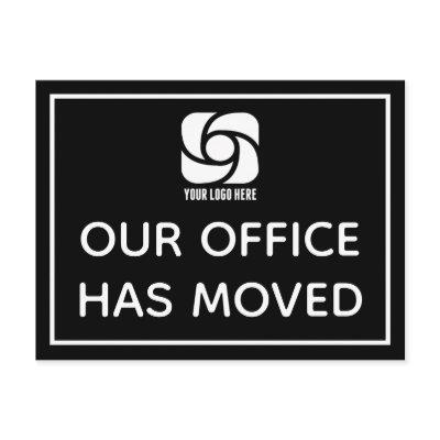 Our Office Has Moved Custom Business Logo Black Postcard
