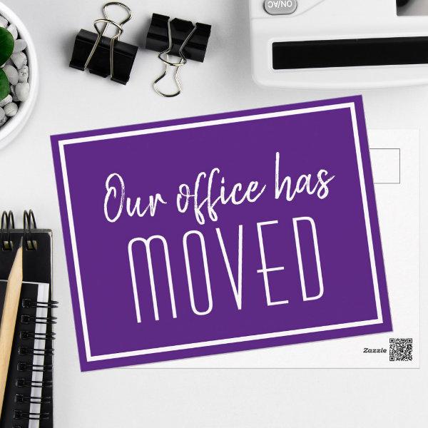 Our Office Has Moved Purple White Business Moving Postcard