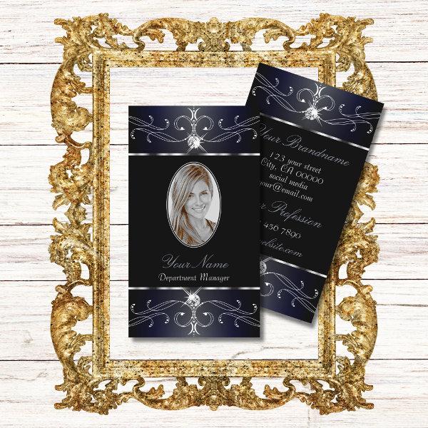 Outstanding Black Blue Ornate Ornaments with Photo