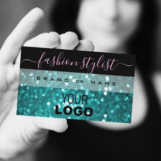 Outstanding Black Teal Sparkling Glitter with Logo