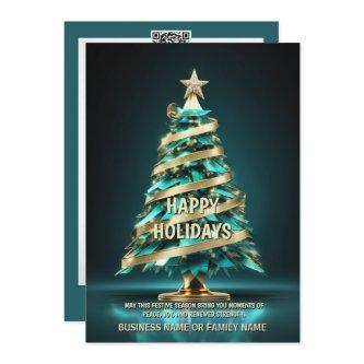 Ovarian cancer Christmas tree teal ribbon oncology Holiday Card