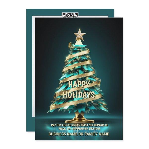 Ovarian cancer Christmas tree teal ribbon oncology Holiday Card