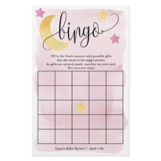 Over The Moon, Pink Stars Bingo Paper Game Card