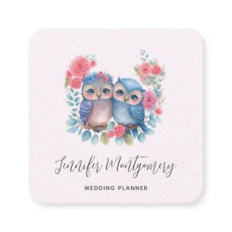 Owls in Love Sitting on a Tree Branch Square