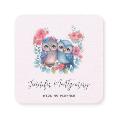 Owls in Love Sitting on a Tree Branch Square