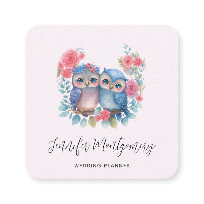 Owls in Love Sitting on a Tree Branch Square