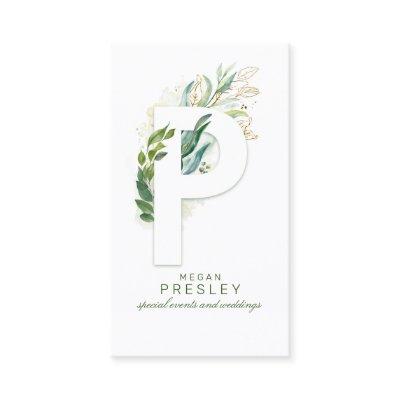 P Letter Monogram Gold Greenery Leaves Elegant