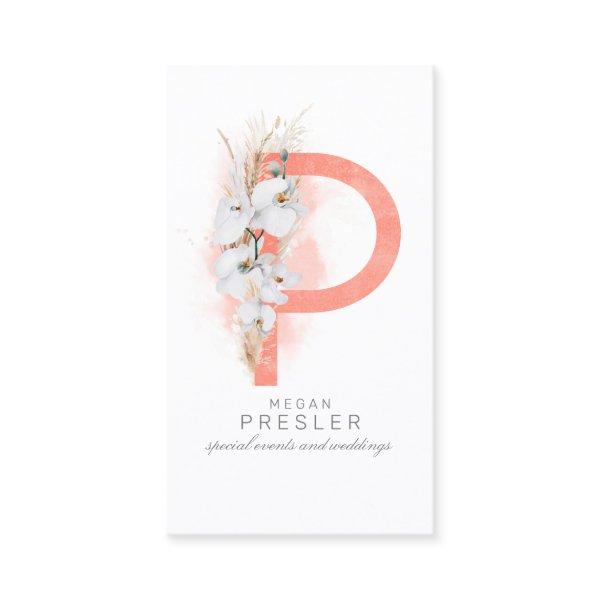 P Letter Monogram White Orchids and Pampas Grass