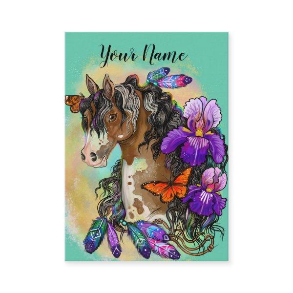 Paint Horse Mustang with Iris and butterflies
