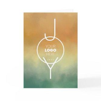 Painted JOY Turquoise Gold Folded Business Holiday Card