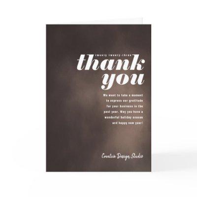 Painted Thank You Cocoa Brown Folded Business Holiday Card