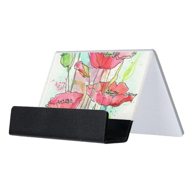 Painted watercolor poppies desk holder
