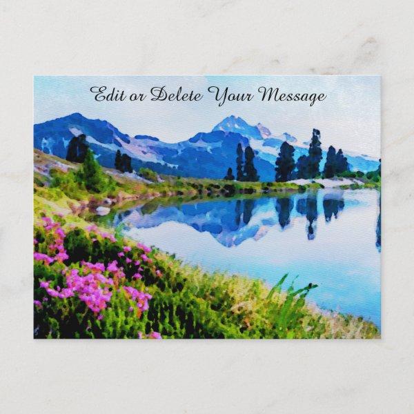 *~* Painting Lake Flowers Ap19 Artistic Mountains Postcard