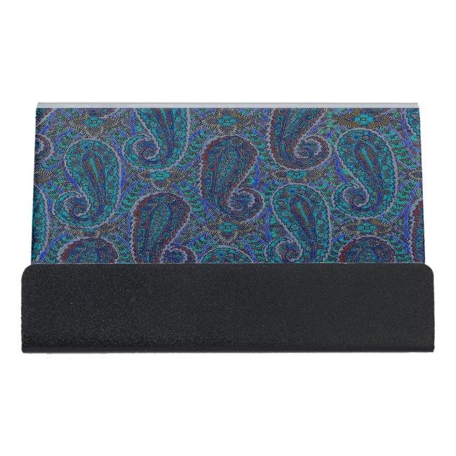 Paisley Blue Indian Boho Art Pattern Desk Holder
