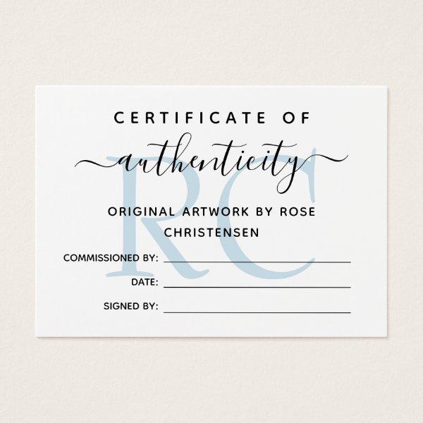 Pale Blue Monogram Certificate of Authenticity