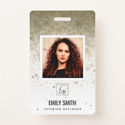 PALE GOLD GLITTER EMPLOYEE PHOTO BAR CODE NAME BADGE