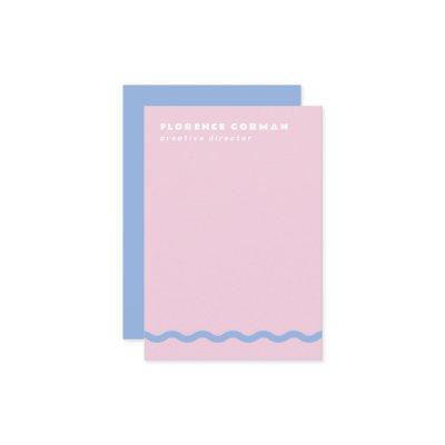 Pale Pink and French Blue Wavy Frame Personal Thank You Card