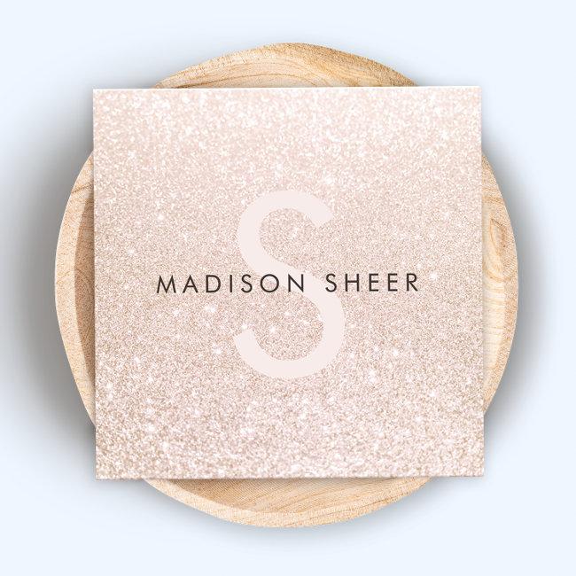 Pale Pink Glitter Beauty Stylist Monogram Square