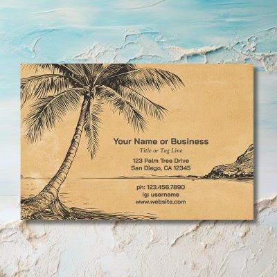 Palm Trees Tropical Beach Vintage Style Sketch
