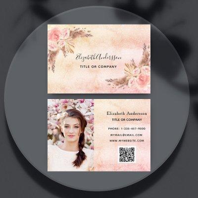 Pampas grass blush pink florals QR code photo