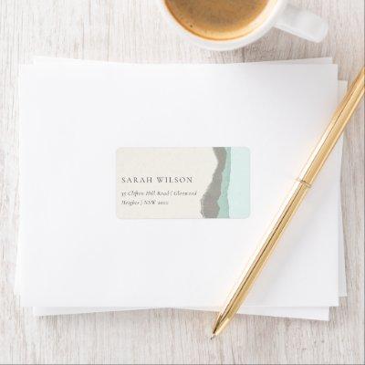 Pastel Aqua Gray Kraft Mountain Wave Address Label