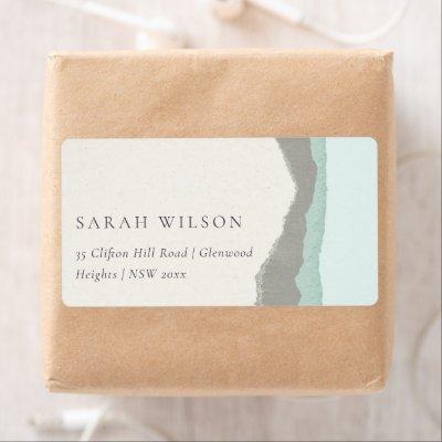 Pastel Aqua Gray Kraft Mountain Wave Address Label