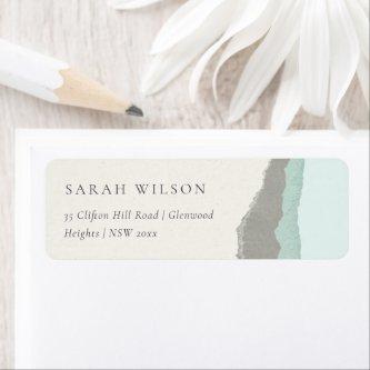 Pastel Aqua Gray Kraft Mountain Wave Address Label