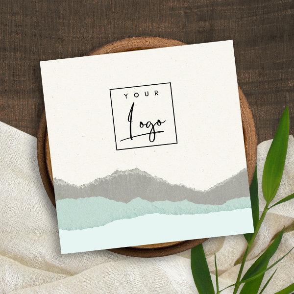 Pastel Aqua Grey Kraft Mountain Torn Edge Logo Square