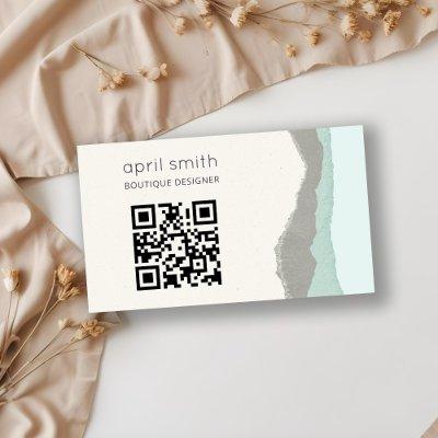 Pastel Aqua Grey Kraft Mountain Wave QR Code