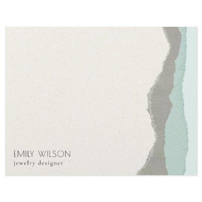 Pastel Aqua Grey  Kraft Mountain Wave Torn Edge Letterhead