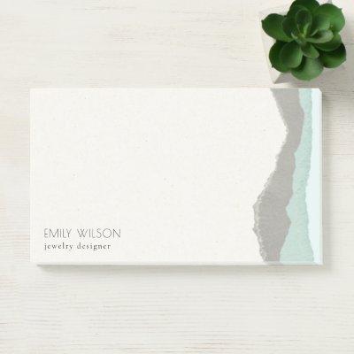 Pastel Aqua Grey  Kraft Mountain Wave Torn Edge Post-it Notes