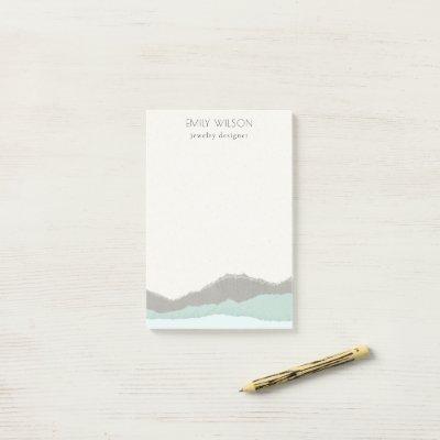 Pastel Aqua Grey  Kraft Mountain Wave Torn Edge Post-it Notes