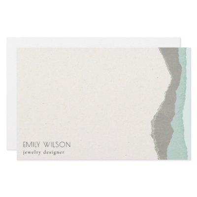 Pastel Aqua Grey  Kraft Mountain Wave Torn Edge Stationery