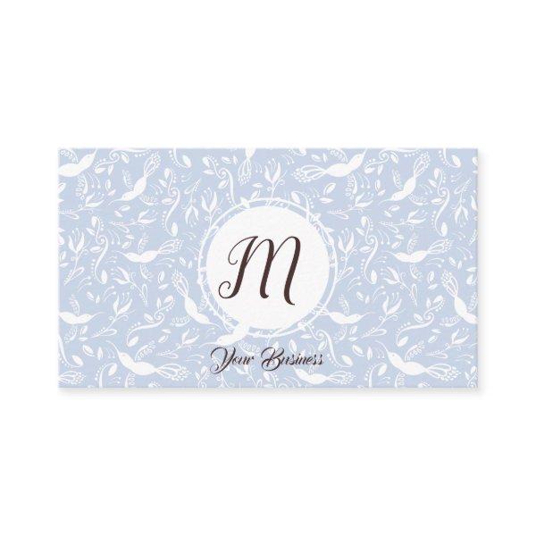 Pastel Baby Blue Floral Birds Trendy Monogram