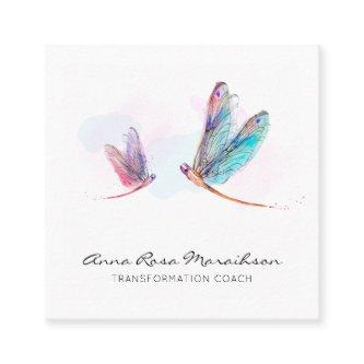 *~* Pastel Blue Pink Watercolor Dragonfly Business Square