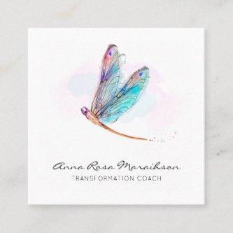 *~* Pastel Blue Watercolor Pink Dragonfly Business Square
