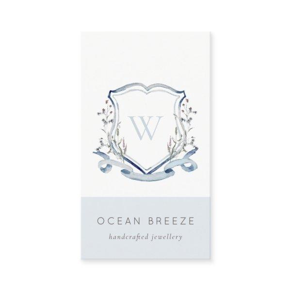 Pastel Blue Wildflower Watercolor Crest Monogram