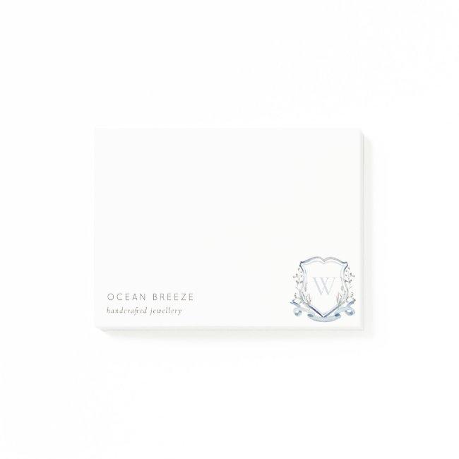 Pastel Blue Wildflower Watercolor Crest Monogram Post-it Notes