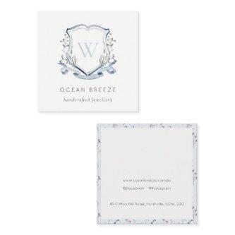 Pastel Blue Wildflower Watercolor Crest Monogram Square