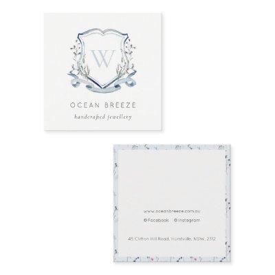 Pastel Blue Wildflower Watercolor Crest Monogram Square