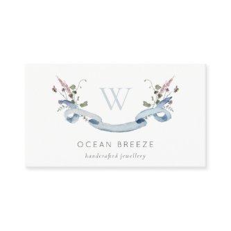 Pastel Blue Wildflower Watercolor Ribbon Monogram