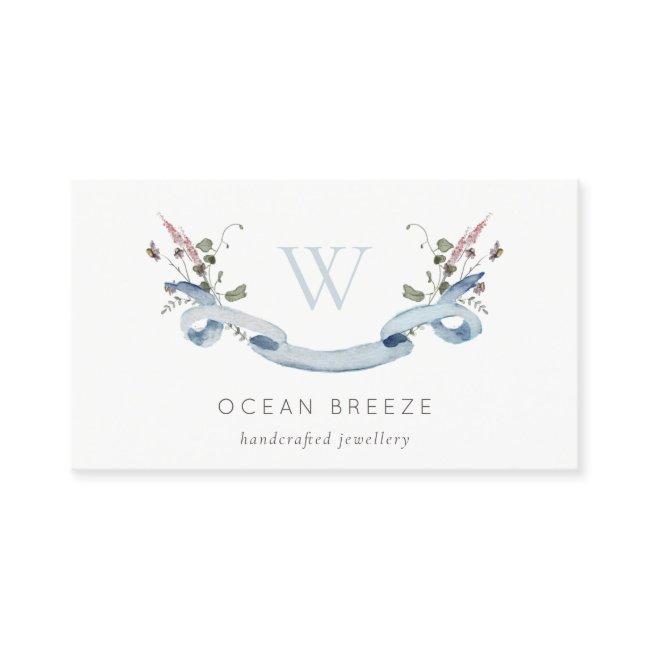 Pastel Blue Wildflower Watercolor Ribbon Monogram