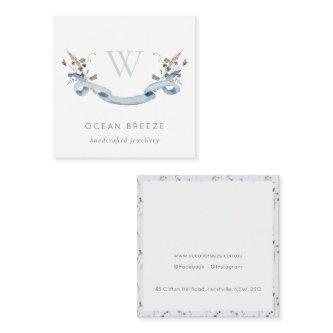 Pastel Blue Wildflower Watercolor Ribbon Monogram Square
