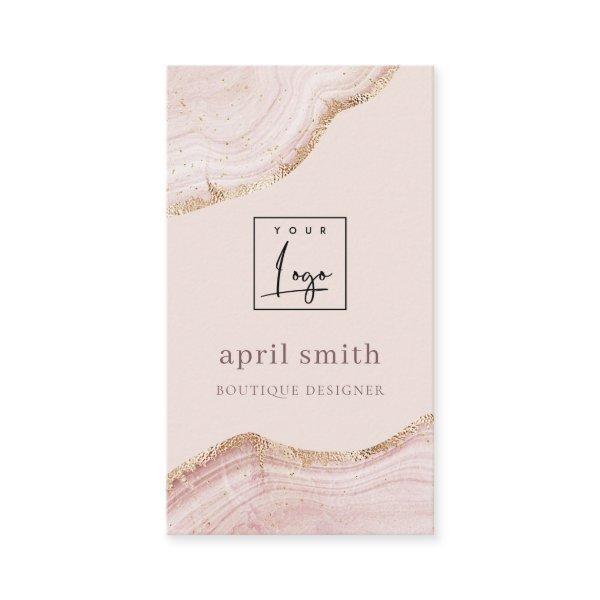 Pastel Blush Rose Gold Agate Marble Texture Logo